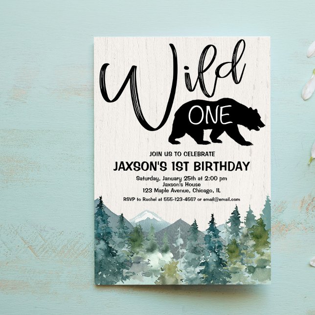 Invitation Wild un premier anniversaire garçon rustique monta (Créateur téléchargé)