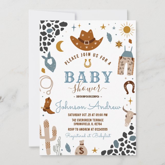 Invitation Wild West Baby shower Rodeo Boy (Devant)