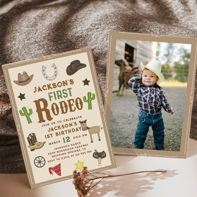 Invitation Wild West Cowboy Premier Rodéo 1er Anniversaire Ph (Créateur téléchargé)