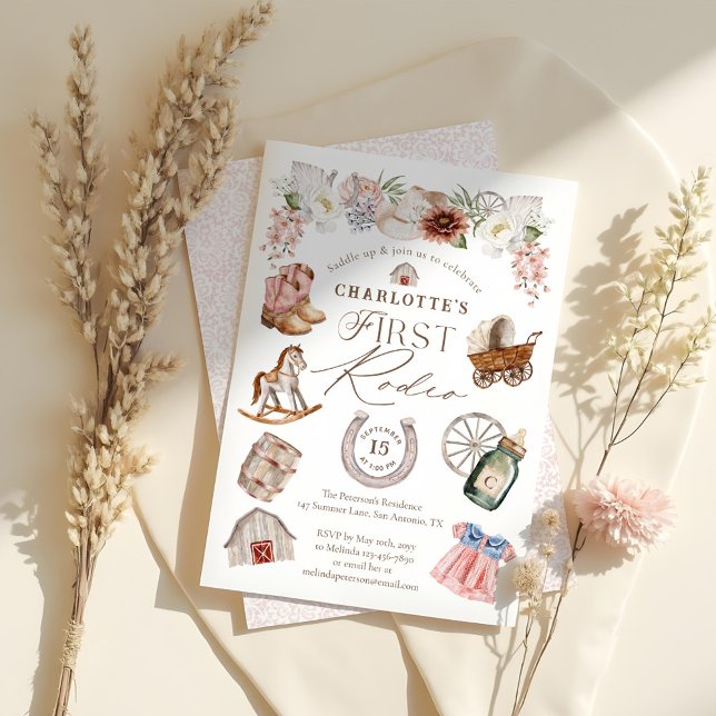 Invitation Wild West Cowgirl Premier Rodéo 1er Anniversaire (Wild West Western Cowgirl First Rodeo 1st Birthday Invitation)