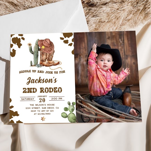 Invitation Wild West Rodeo Cowboy 2e fête d'anniversaire Phot (Créateur téléchargé)