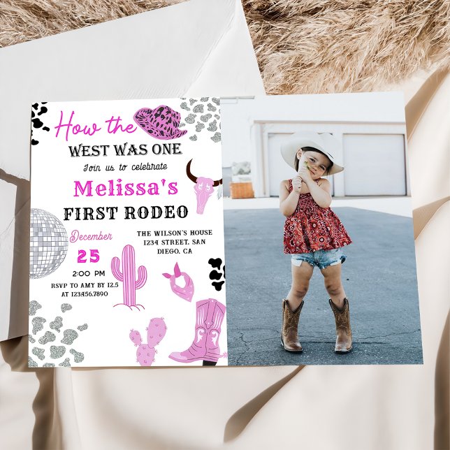 Invitation Wild West Rodeo Disco Pink Cowgirl Photo Anniversa (Créateur téléchargé)