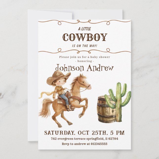 Invitation Wild West Rodeo Wester Cow-Boy Baby shower (Devant)
