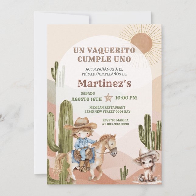 Invitation Wild West Vaquerito Cowboy Anniversaire espagnol (Devant)