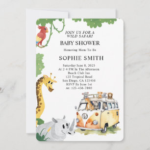 Invitation Wild Wheels Safari Animal Camper Van Baby shower