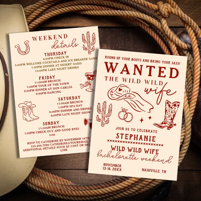 Invitation Wild Wild Femme Red Itinéraire Bachelorette (Créateur téléchargé)