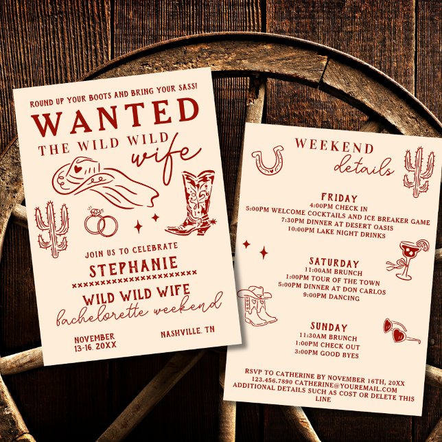 Invitation Wild Wild Wife 3-Day Itinerary Bachelorette Party  (Créateur téléchargé)