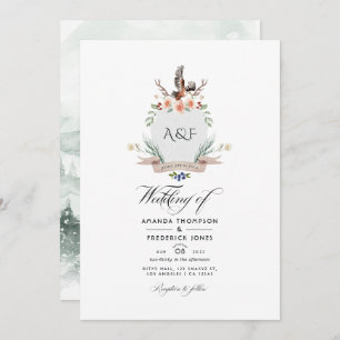 Invitation Wild Woodland Laurel Crest QR Code RSVP Mariage