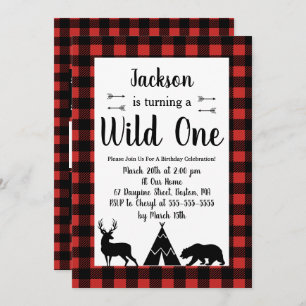 Invitation Wilderness rustique & Animal Plaid Wilthday