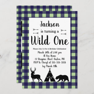 Invitation Wilderness rustique & Animal Plaid Wilthday