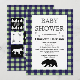 Invitation Wilderness rustique & Animaux Plaid Baby shower