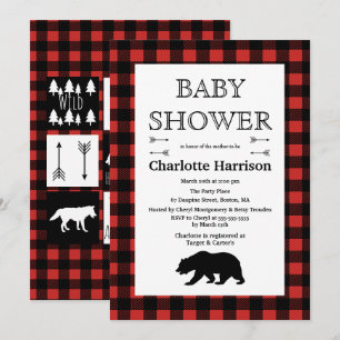 Invitation Wilderness rustique & Animaux Plaid Baby shower