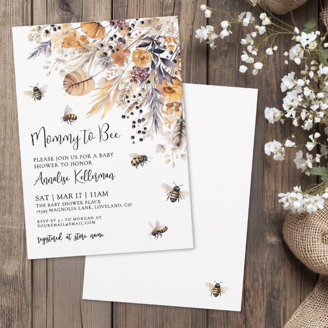 Invitation Wildflower Bee Baby Shower (Wildflower Bee Baby Shower Invitation)