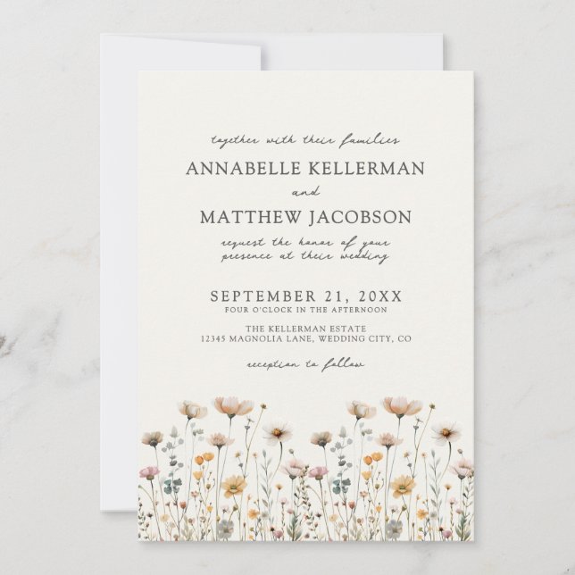 Invitation Wildflower Beige Boho Floral Wedding (Devant)