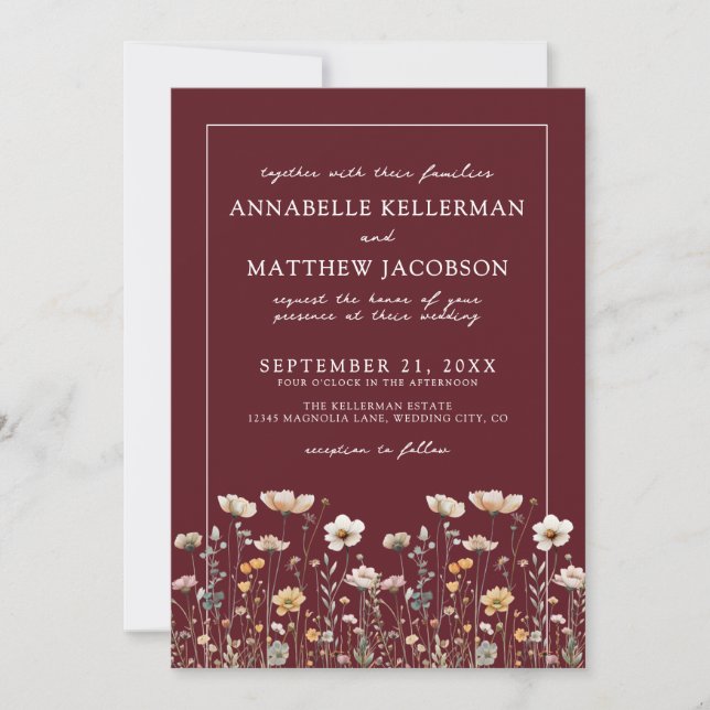 Invitation Wildflower Burgundy Floral Wedding (Devant)