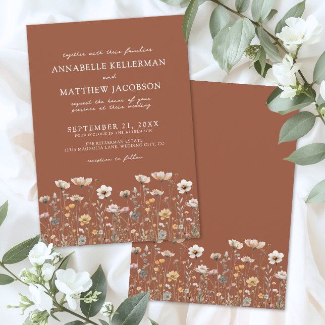 Invitation Wildflower Burnt Orange Floral Wedding (Wildflower Burnt Orange Floral Wedding Invitation)