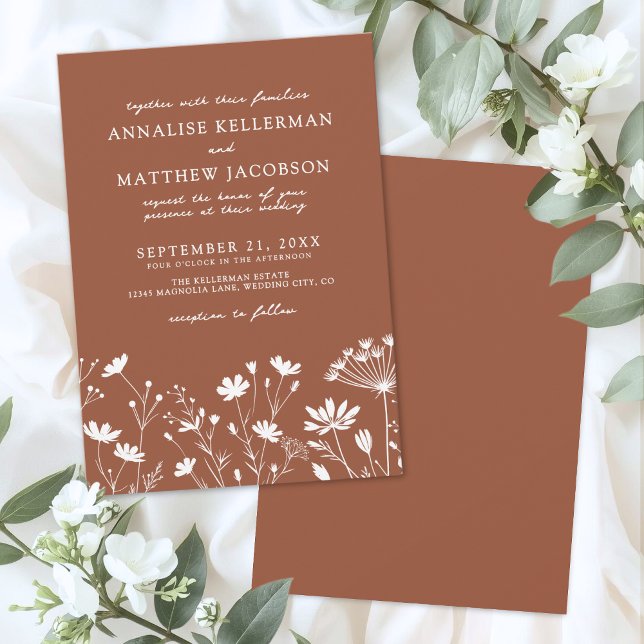 Invitation Wildflower Burnt Orange Wedding (Wildflower Burnt Orange Wedding Invitation)