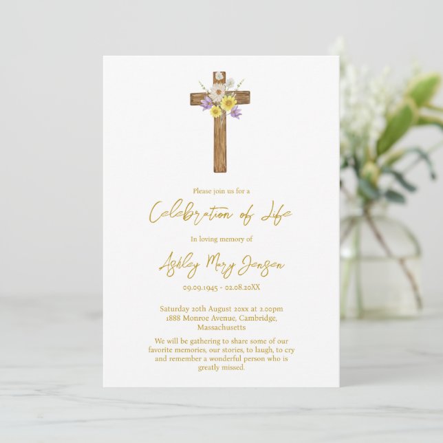 Invitation Wildflower Cross Celebration of Life Funeral (Debout devant)