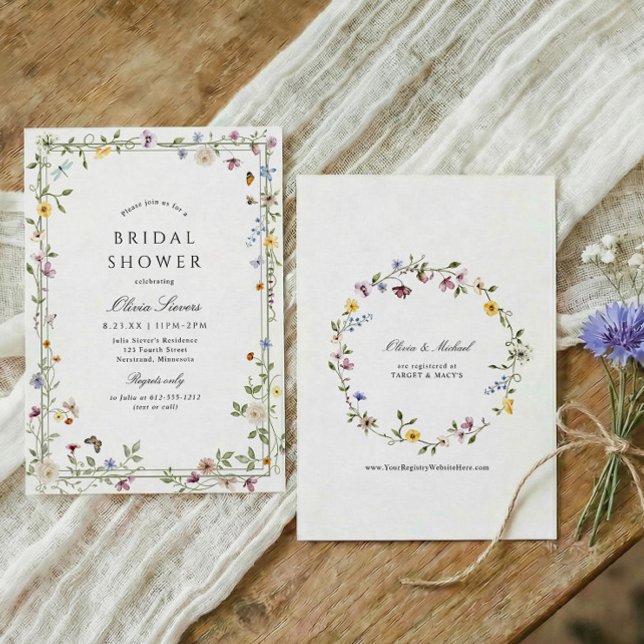 Invitation Wildflower Elegant Floral Garden Bridal Shower (Elegant wildflowers bridal shower invitation with watercolor flowers, botanical greenery, flowers)