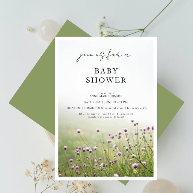 Invitation Wildflower Field Sage Green  Baby Shower (Créateur téléchargé)