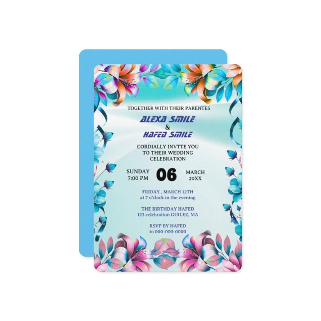 Invitation Wildflower Gatefold Wedding Invitation, Pretty Wed (Devant/Arrière en situation)