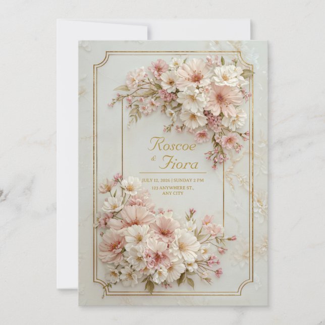 Invitation Wildflower Gilded Ticket Frame Wedding (Devant)