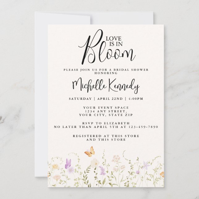Invitation Wildflower Love Is In Bloom Bridal Shower  (Devant)