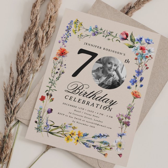 Invitation Wildflower Meadow Photo 70th Birthday Champagne  (Wildflower Meadow Photo 70th Birthday Champagne Invitation)