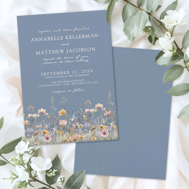 Invitation Wildflower Periwinkle Floral Wedding (Wildflower Periwinkle Floral Wedding Invitation)