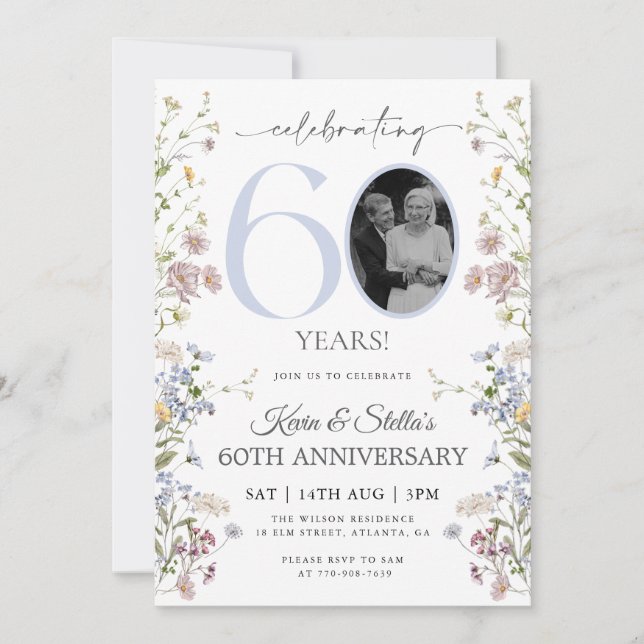 Invitation Wildflower Photo 60e Anniversaire (Devant)