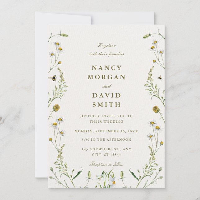 Invitation Wildflower Rustic Sage Green Photo Wedding  (Devant)