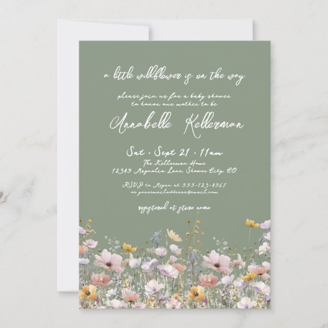 Invitation Wildflower Sage Green Baby Shower (Devant)