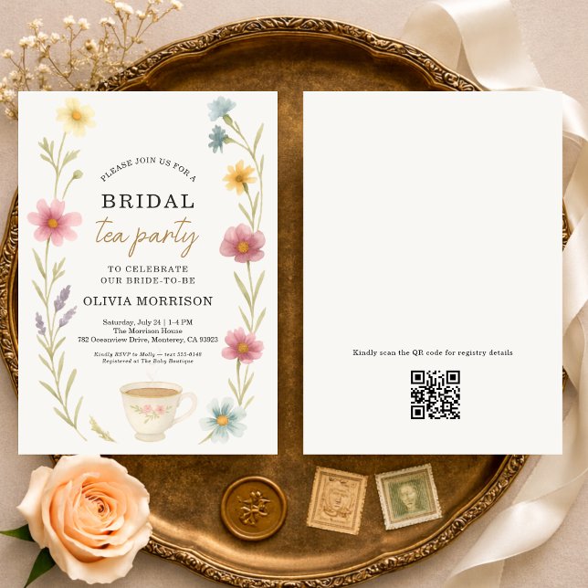 Invitation Wildflower Tea Floral QR Code Bridal Shower  (Créateur téléchargé)