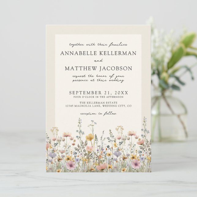 Invitation Wildflower Watercolor Boho Floral Wedding (Debout devant)