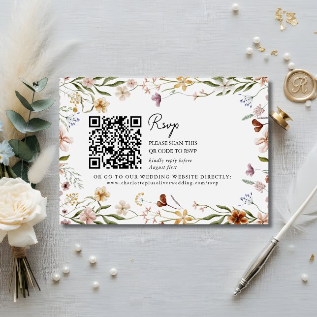 Invitation Wildflower Wedding QR RSVP Enclosure Card (Wildflower Wedding QR RSVP Enclosure Card)