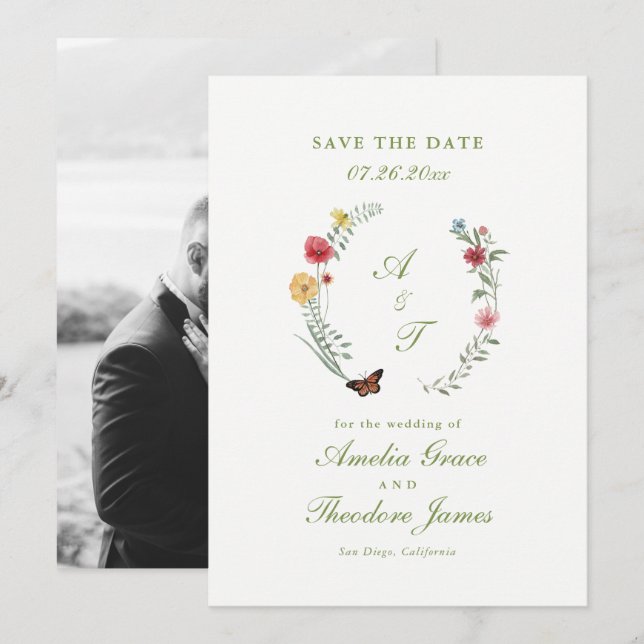 Invitation Wildflower Wedding Save the Date Card (Devant / Derrière)