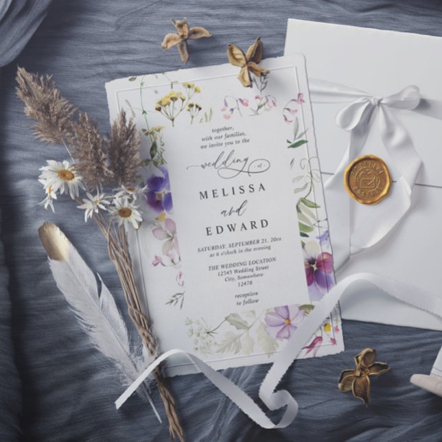Invitation Wildflowers Elegant Modern Budget QR Code Wedding (Créateur téléchargé)