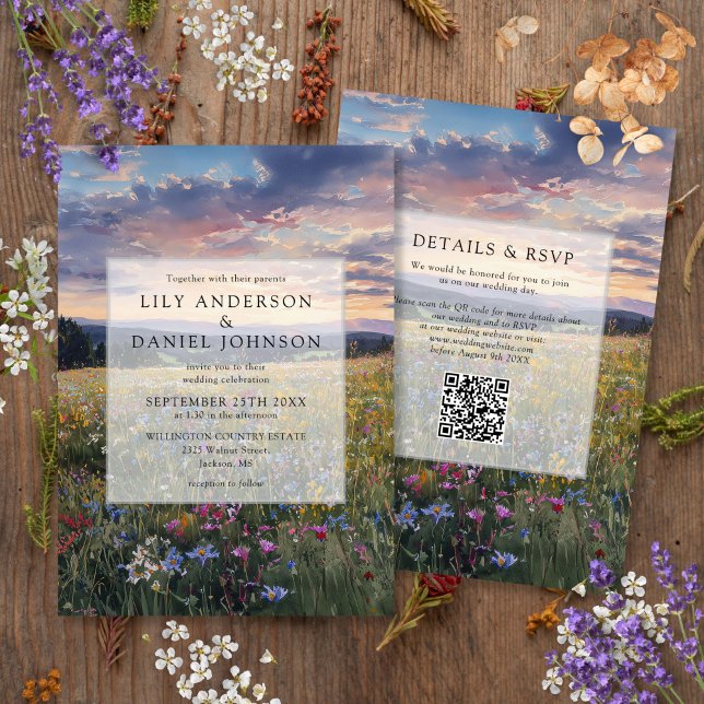 Invitation Wildflowers Floral Meadow QR Code Wedding (Créateur téléchargé)