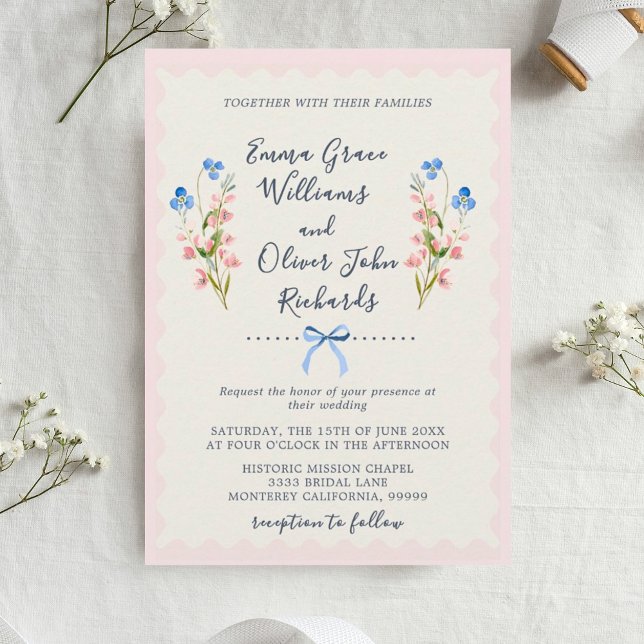 Invitation Wildflowers Pink Romantic Garden Wedding (Wildflower Romantic Garden Wedding Invitation.)