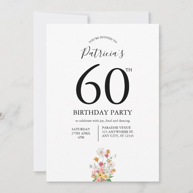 Invitation Wildflowers White 60th Birthday (Devant)