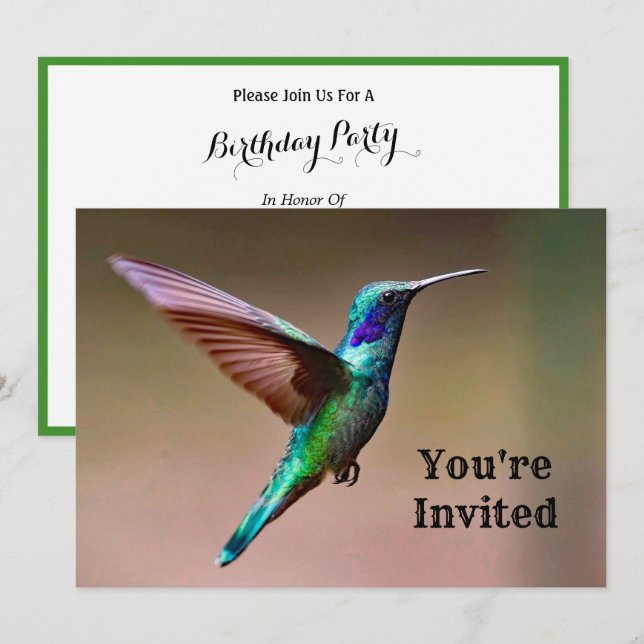 Invitation Wildlife Green Hummingbird Photo Anniversaire (Devant / Derrière)