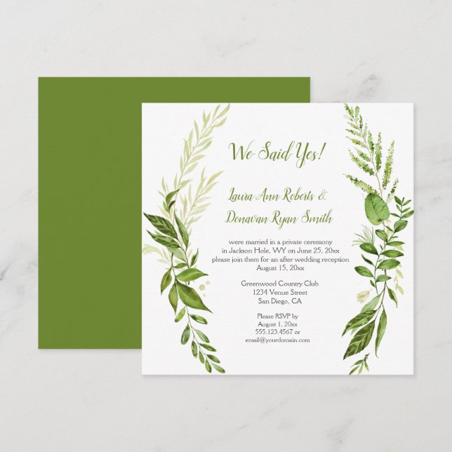 Invitation Wildwoods Botanicals Réception Rustique Seulement  (Devant / Derrière)