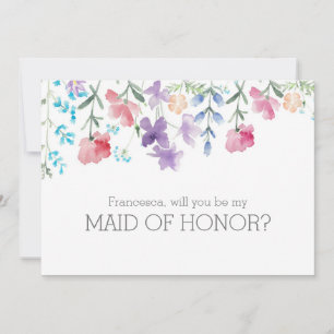 Invitation Will You Be My Maid of Honor Floral Watercolor