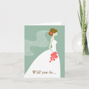 Invitation Will You Be My Maid of Honor? Green Brown