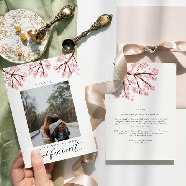 Invitation Will you be our Officiant Photo Cherry Blossoms (Créateur téléchargé)