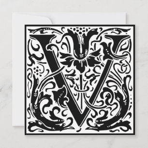 Invitation William Morris Alphabet Floral Lettre monogramme V