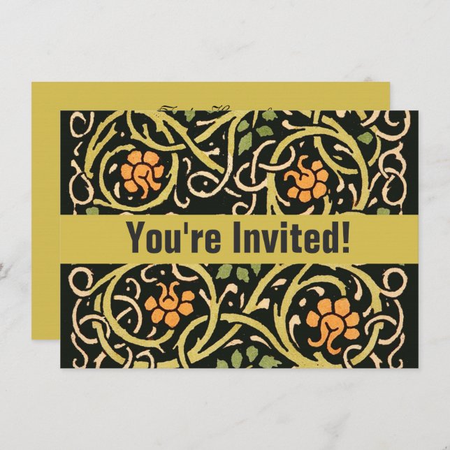Invitation William Morris Black Floral Art (Devant / Derrière)