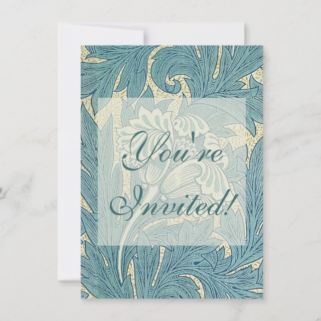 Invitation William Morris Classique Tulipe Bleu Floral (Devant)