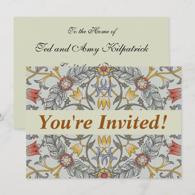 Invitation William Morris Floral Circle Flower Illustration (Devant / Derrière)