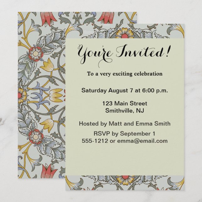 Invitation William Morris Floral Circle Flower Illustration (Devant / Derrière)